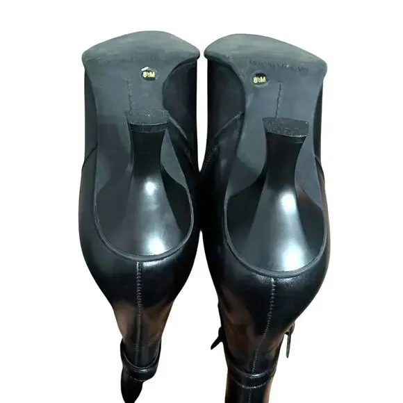 Antonio Melani Black Leather Pointed Toe Kitten Heel Ankle Boots Size 8.5 - Picture 6 of 6